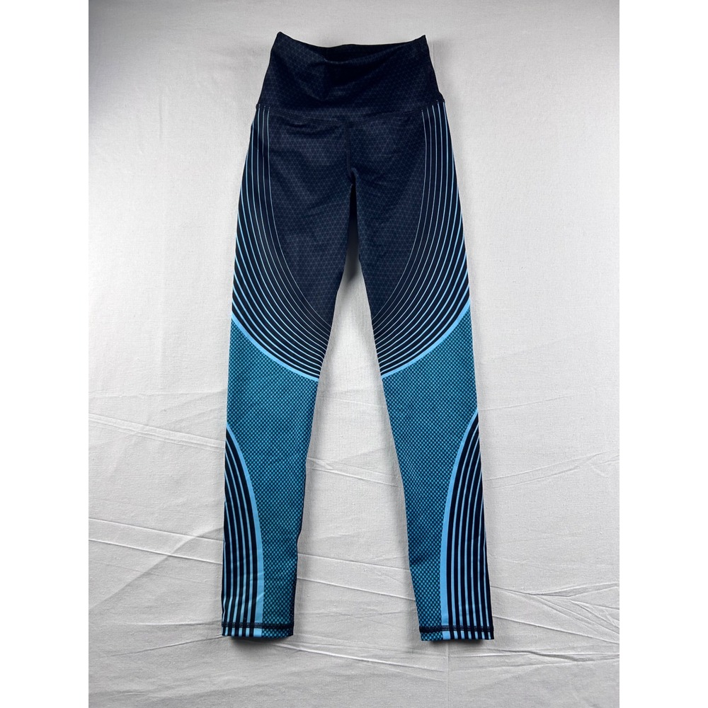 Tissini Womens Small Blue Black Geometric High Waisted Athletic Yoga Leggings